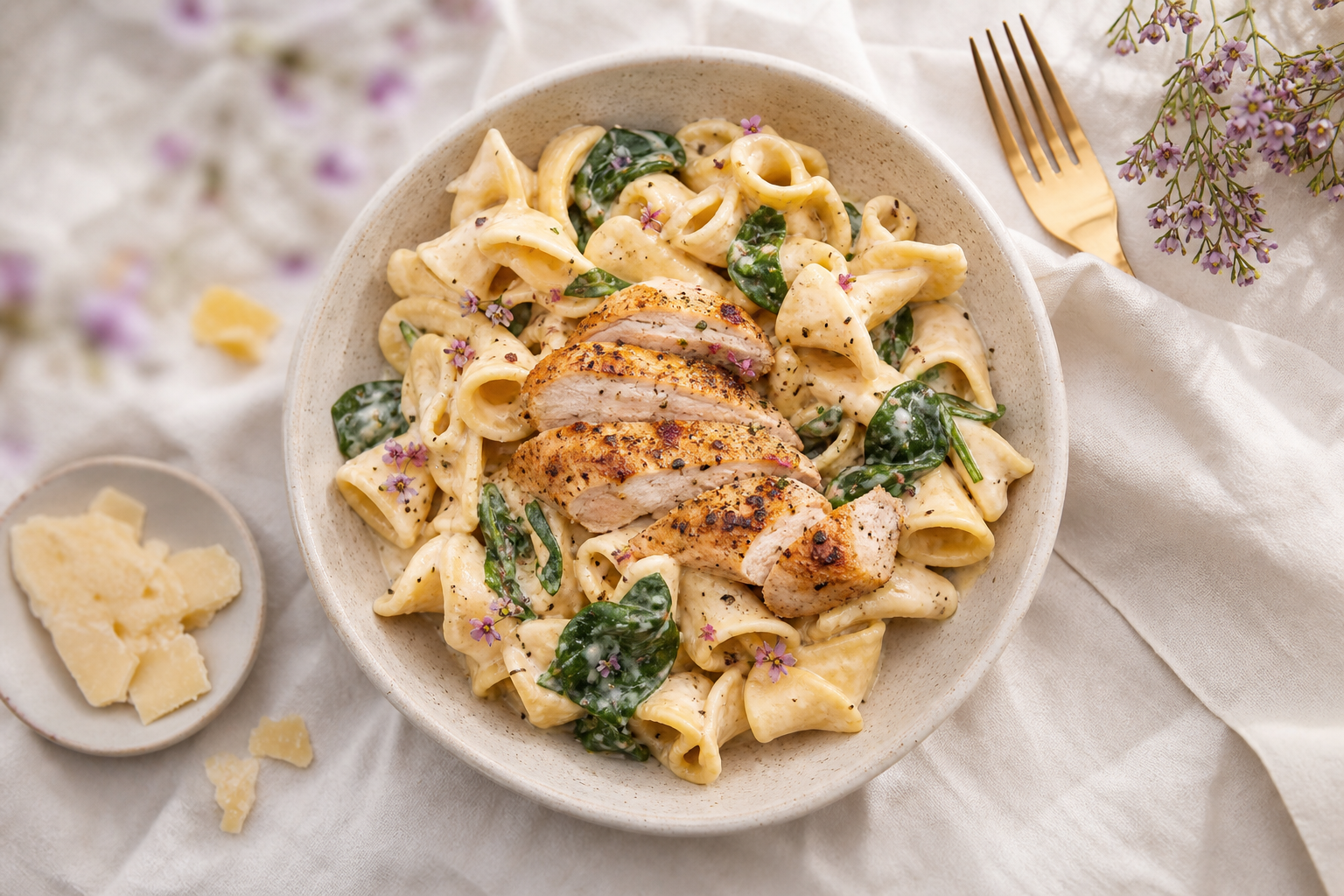 15-Minute Chicken Alfredo Fettuccine with Wilted Spinach (a.k.a. The Iron Hit You Didn't Know You Needed)